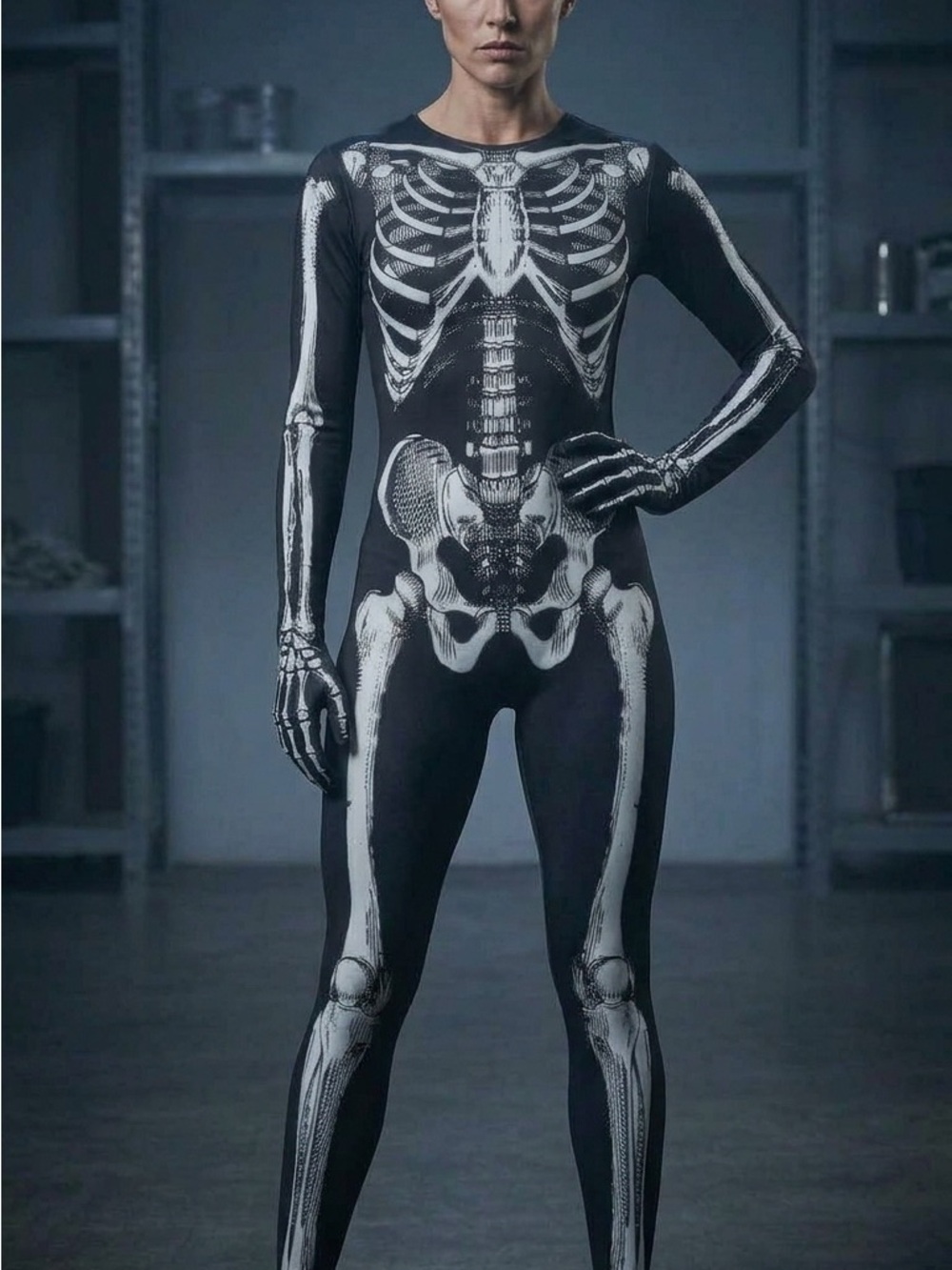 Unisex Black Skeleton-Print Jumpsuit